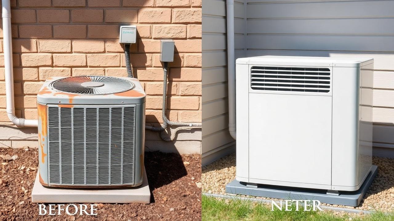 Before and after HVAC condenser replacement